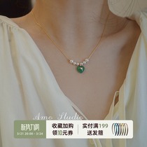 AMO Green Jade Medullary Pearl Necklace with Light Extravagant Crowd Design Temperament Comeback senior senses 2021 New autumn and winter