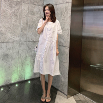 Pregnant womens dresses womens 2021 summer new white fashion loose large size cotton top out pregnancy skirt