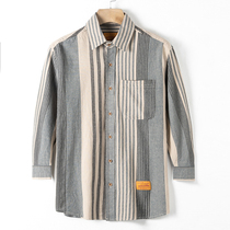 Foreign trade export tail single seven-point sleeve shirt male Japanese loose cotton original single cut bull goods retro striped shirt