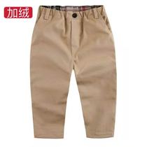 European and American childrens clothing 2022 autumn and winter new children plus suede pants boy tightness waist kindergarten Leisure Inn long pants