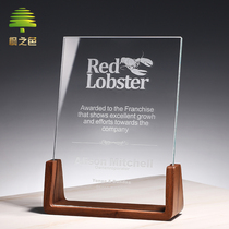 Trophy crystal custom walnut solid wood Medal authorization card production team award Beech souvenir creative lettering