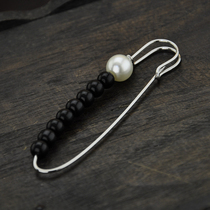 Retro pearl black bead brooch pin sweater scarf accessories National style Korean fashion men and women handmade accessories