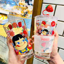 Girl heart milk sister glass straw scale Cup cute cartoon Strawberry Girl Juice Cup Breakfast Milk Cup