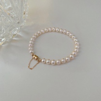 Intense light Powder Near Round Fresh Water Pearl Bracelet American 14k Bag Gold Temperament Brief Light Lavish Bracelet Handmade Woman