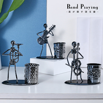Fashion personality metal wrought wrought little man student pen holder creative musical instrument performance band decorative ornaments student gifts
