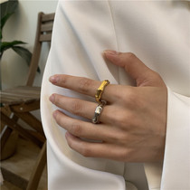 Left ear) B the same bamboo ring European and American fashion metal style plated 14K gold slim Joker food ring couple tide