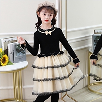 Next win girl dress autumn and winter new childrens sweater bow middle child autumn gauze princess dress