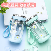 Glass Cups Women ins original Cebu Double thermal insulation Students fresh and cute and small to carry tea leaky cups