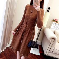 2020 Popular New Korean Fashion Caramel Color Skirt Slim Slim Medium Long Temperament Knitted Dress Women