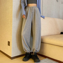 Super fire cec gray sweatpants womens spring and autumn loose Wei pants Students casual bunched feet show thin Harun trousers tide ins