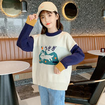 Girls sweater 2021 New Girls base shirt foreign style children autumn and winter cartoon plus velvet padded medium child sweater