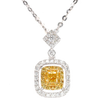 Craftsmanship jewelry natural square pillow shaped yellow diamond necklace cushion shaped yellow diamond pendant 18K gold inlaid 24 points diamond necklace
