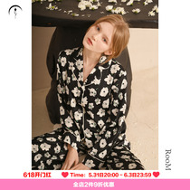 RooMance Ru Man Division original ice silk pyjamas woman long sleeve long pants print can be worn outside the home to serve two sets