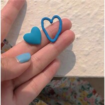 Blue Peach Hearts Asymmetric Ear Nails ~ Sweet Beauty Spring Summer New Tide Earrings Girl Soft-girl Loving and Caring Little Niche Ears