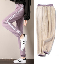 Plus velvet pants children autumn and winter loose thickened toe pants winter cotton pants women wear lamb wool sweatpants women