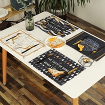Cotton linen insulated Western placematte waterproof and oil-proof table mat Nordic ins tablecloth black gold marble placematte fabric