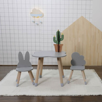  Childrens room cartoon modeling table and chair Gray Rabbit childrens chair creative solid wood cloud table Learning table Complete set of tables and chairs