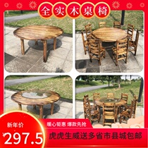 Carbonated Dining Table And Chairs Combined Farmhouse Music Great Platoon Stall Size Round Table Barbecue Hotpot Hotel Commercial Fire Wood Table