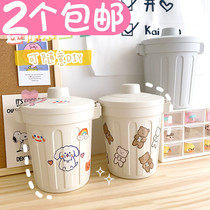 Simple desktop trash can Nordic style ins cute girl home creativity with a cover office bedroom small wastebasket