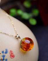18k gold inlaid natural flower per 14mm round pearl pendant female amber transfer bead 100 lap necklace lock bone chain