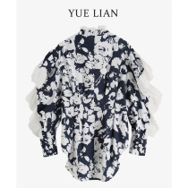 (Hong Kong designer brand) top female design sense niche lace wooden ear shirt high-end shirt top