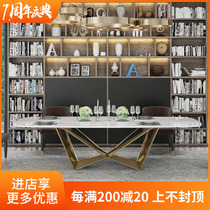 Marble table Rectangular household dining table Hong Kong style light luxury simple post-modern stainless steel Nordic marble dining table
