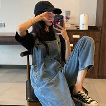 2021 summer new back with pants Korean version loose straight cylinder high waist thin and broad leg 90% denim pants female pants