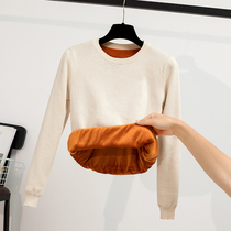 Plus velvet thickened sweater womens autumn and winter New Interior slim base shirt short knitted pullover warm coat