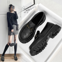 Small leather shoes female English style 2021 spring new retro thick-soled black lofford shoes muffins jk womens single shoes