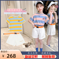 Girl suit Summer 2022 New Korean version of the Korean Air Network Red Childrens dress Short sleeves CUHK shorts Two sets