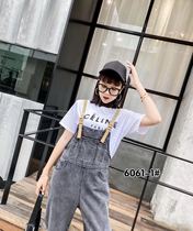 (Clearance) denim straps pants female Korean version of loose spring summer New Age straight wide leg ankle-length pants