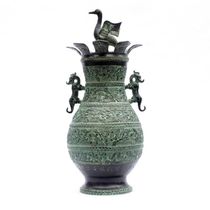 Antique bronze vase ornaments Crane spread wings round pot Home Feng Shui gift twin tiger bottle Living room decoration flower arrangement