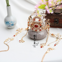 Jis Xiaozhu red smoke national style red head crown jewelry Hanfu hair accessories Headdress hair crown