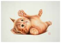 Hand painted room living room home decoration small fresh color lead drawing sketch gift cute cute cat orange cat Chen Xiaoqing