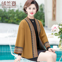 Ethnic style mother dress spring sweater shawl coat middle-aged woman autumn and winter knitted nine-point sleeve cardigan old man jacket