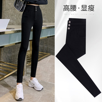Black leggings for women to wear outside spring and autumn 2021 new high waist thin section nine-point small feet pencil black pants for women