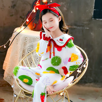 Childrens pajamas Girls 2021 autumn pure cotton long-sleeved suit Girl baby cartoon air conditioning childrens home clothes