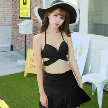 Korean swimsuit womens high waist skirt sexy split small fragrant style bikini three-piece steel brace gathered small chest swimsuit