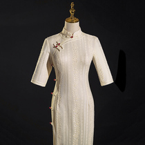 Elegant retro cheongsam women 2021 new improved version of mid-sleeve dress literary Chinese style long autumn