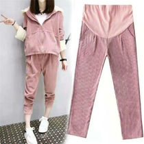  Pregnant womens pants Autumn and winter wear trendy mom fashion leggings trousers thickened and velvet sweatpants autumn and winter pregnant womens pants