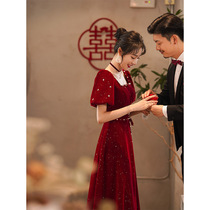 Light extravagant toast bridal velvet evening dress banquet autumn 2021 New style usually can be worn in the fugitive princess
