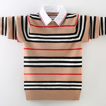 Childrens sweater boy autumn and winter deposit in Korean version Ocean Gas Fake two sets of headsets plus suede thickened CUHK boy pure cotton