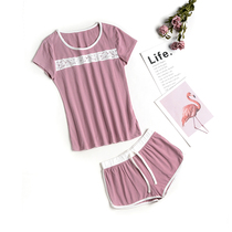 Clearance Purchase #9 Charm LE0U0005 Top Shorts Two-piece Set Home Clothes Pajamas Women Summer