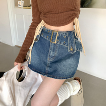 Denim Half Body Dress Woman Summer High Waist Display Slim a Character Anti-walk light Pack Hip Little Sub Hot Girl Sweet short skirt Skirt Pants