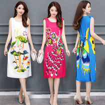 Artificial Cotton Sleeping Dress Woman Summer Sleeveless Dress Cotton Silk Medium Long Loose Big Code Pure Cotton Pyjamas for older moms