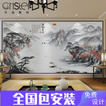 Modern Chinese ink landscape wallpaper living room decoration TV background wall wallpaper atmospheric film and television Wall cloth 8d mural
