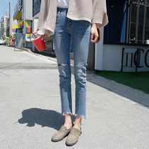 Pregnant women autumn micro Lama pants 2021 Autumn New broken jeans wear spring and autumn thin straight pants nine points