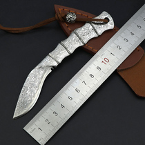 Outdoor Camping Camping Damascus Bamboo Festival Small Knife High Hardness Straight Knife Sharp Carry-on Mini Knife Open Blade Cutter