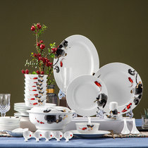 Red Leaf Porcelain Official Flagship Store 58 Head Fish Leu Chinese Style Home Dish Cutlery Suit Upscale Joe Relocation Gift