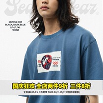 Food fishing SEDUCEgear stamp stamp print mens short-sleeved T-shirt national tide retro nostalgic half-sleeved top half-sleeved T-shirt